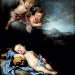 Infant Christ Sleeping on the Cross with Two Putti Above